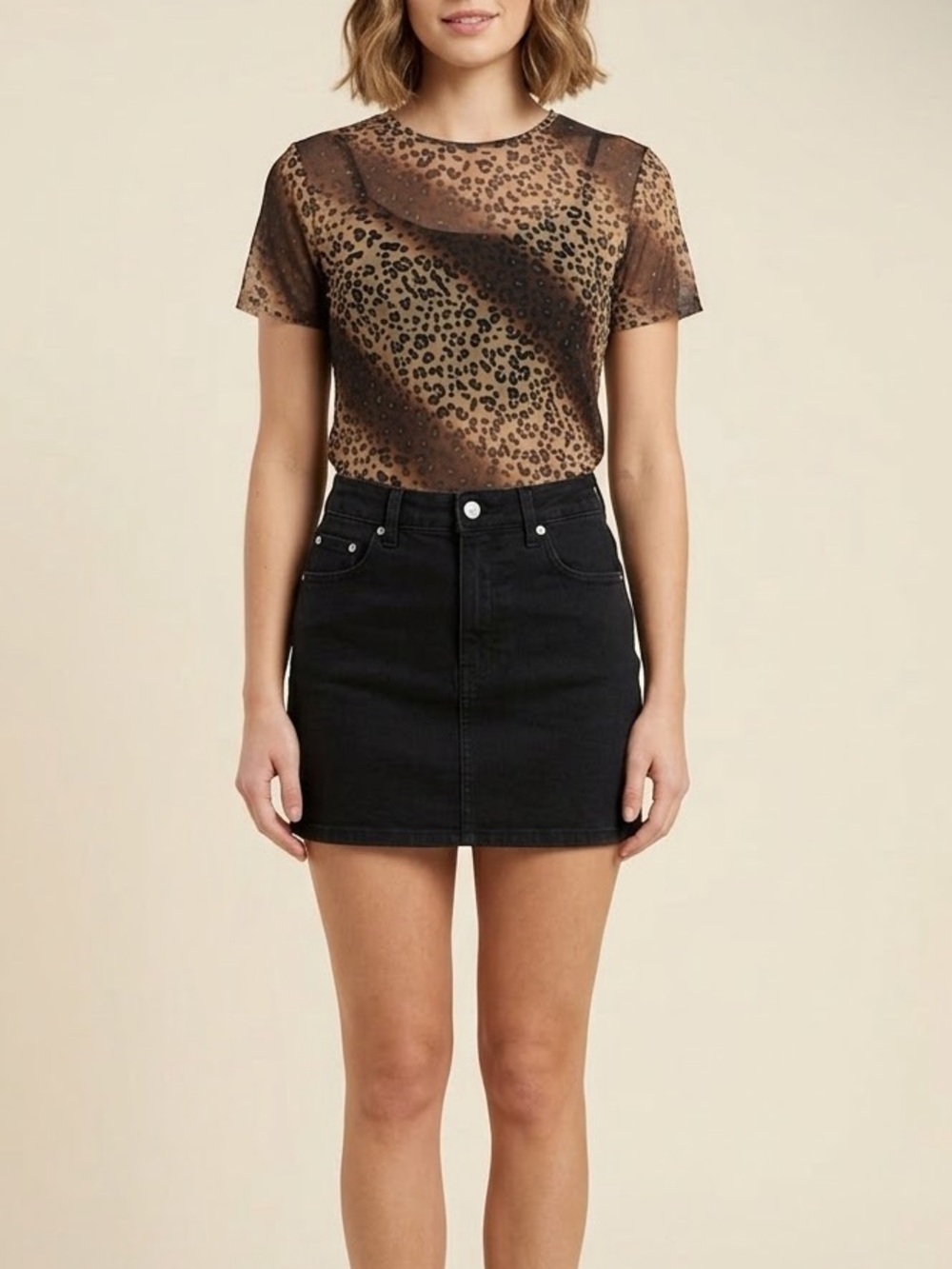 Kathie Lee y2k 90s Leopard Print Brown Top Sz L